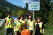 Members of Ascension Lutheran Church clean up Highway 3A as part of the Adopt a Highway program