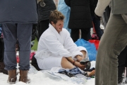 The white bath robe came in handy after the swim to help with the socks.