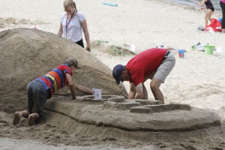 Easy Rock Sandcastle building contest filled Lakeside Beach.