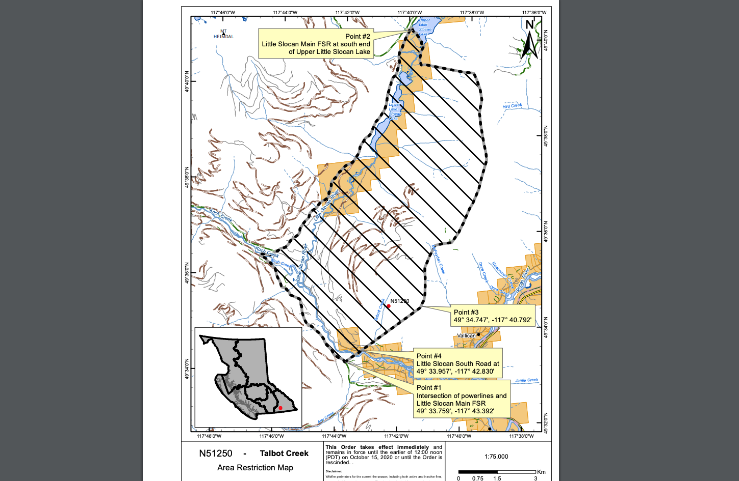 Area restriction in effect for Little Slocan area due to Talbot Creek wildfire